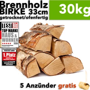 Birkenholz zum Heizen, 25 cm, 30 kg für Kamin und Ofen – Ansicht 1