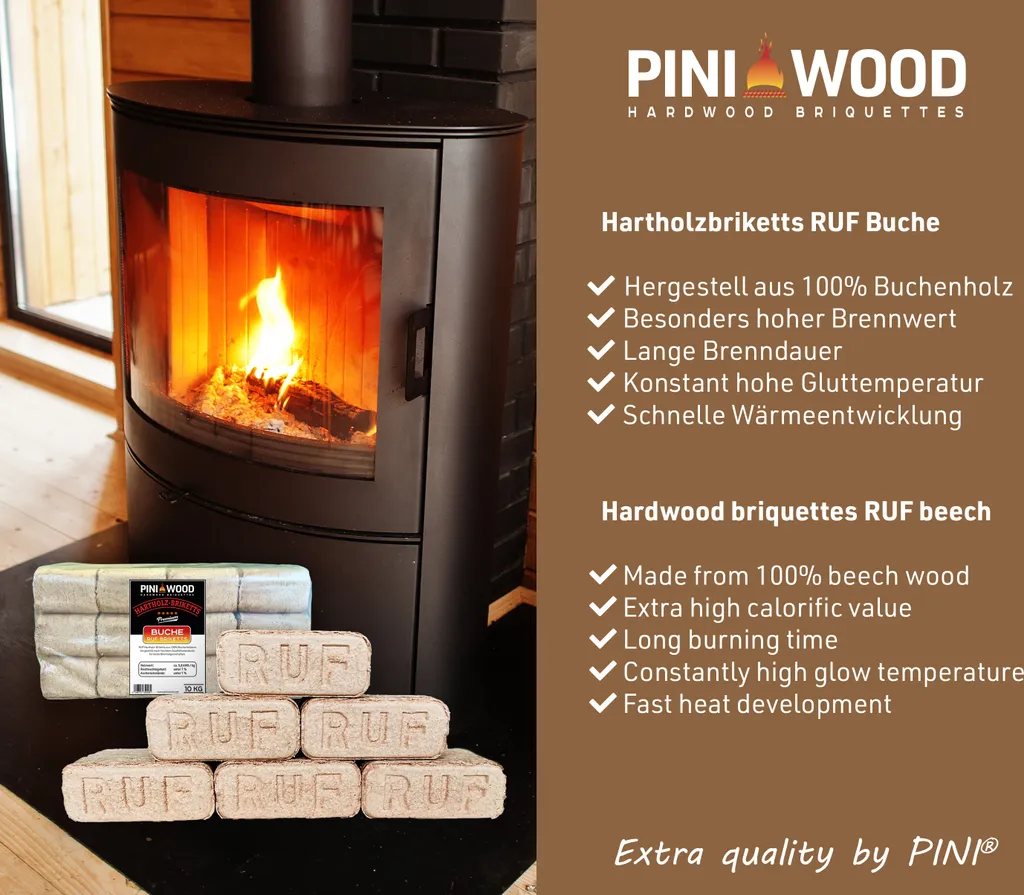 Buchen-Briketts aus Holz, mit wählbarer Menge für Kamin und Ofen – Ansicht 4