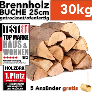 Buchen-Kaminholz, 25/33 cm, mit wählbarem Gewicht, Buche, 33 cm für Kamin und Ofen – Ansicht 1